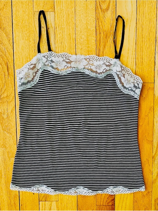 LOFT Tops - Ann Taylor Loft Black & Cream Tank Top Lace Trim Adjustable Straps Sise XS